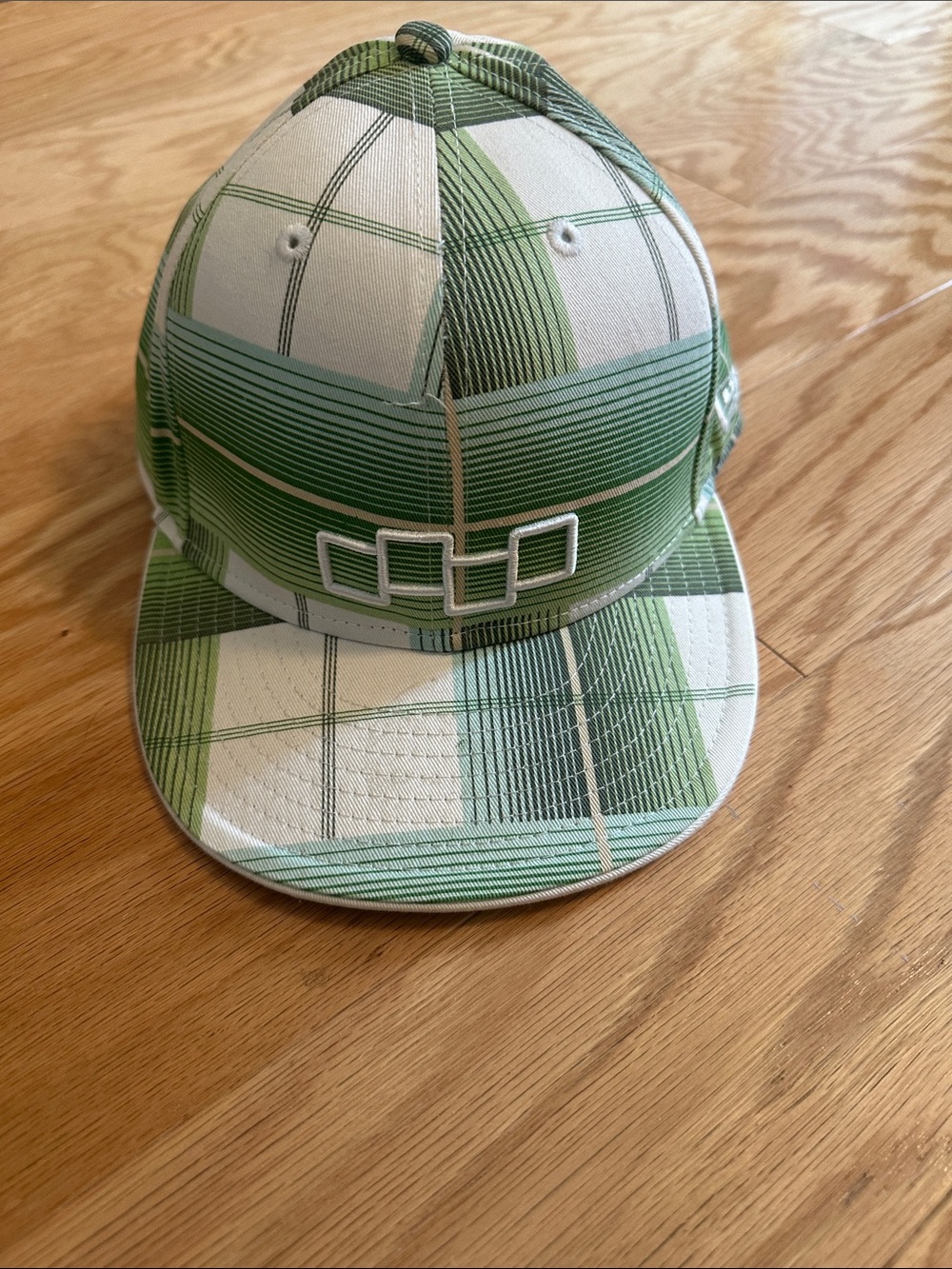 New Era Green and White Plaid Flat Brim Hat